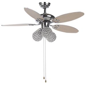 Ceiling Fan with Light Silver Metal 3 Acrylic Glass Round Shades Reversible Blades with Pull Chain Speed Control Retro Design Beliani