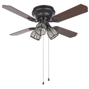 Ceiling Fan with Light Black Metal 3 Acrylic Glass Shades Reversible Blades with Pull Chain Speed Control Retro Design Beliani