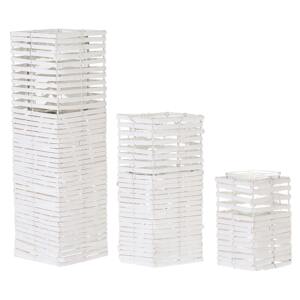 Set of 3 Candleholders White Poplar Wood Glass Holder Various Sizes Tall Square Boho Design Beliani