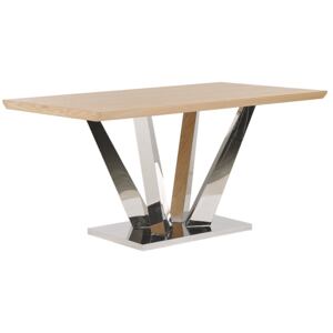 Dining Table Light Wood and Silver MDF Stainless Steel Legs 160 x 90 cm Rectangular Modern Beliani