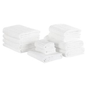 Set of 11 Towels White Cotton Low Twist Guest Hand Bath Towel Bath Sheet and Bath Mat Beliani