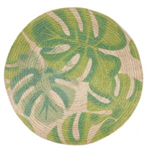 Area Rug Jute with Green 140 cm Boho Rustic Braided Monstera Leaf Pattern Print Motif Beliani