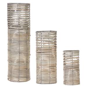 Set of 3 Candleholders Light Poplar Wood Glass Holder Various Sizes Tall Square Boho Design Beliani