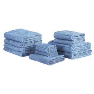 Set of 11 Towels Blue Cotton Low Twist Guest Hand Bath Towel Bath Sheet and Bath Mat Beliani