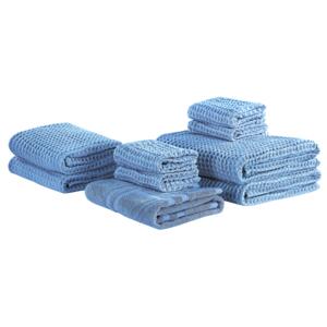Set of 9 Towels Blue Cotton Zero Twist Guest Hand Bath Towels and Bath Mat Beliani
