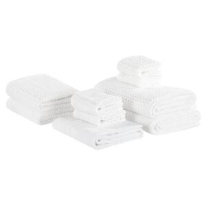 Set of 9 Towels White Cotton Zero Twist Guest Hand Bath Towels and Bath Mat Beliani
