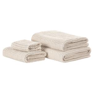 Set of 4 Towels Beige Cotton Zero Twist Guest Hand Bath Towels and Bath Mat Beliani