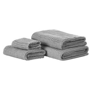 Set of 4 Towels Grey Cotton Zero Twist Guest Hand Bath Towels and Bath Mat Beliani