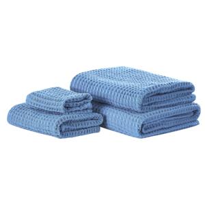 Set of 4 Towels Blue Cotton Zero Twist Guest Hand Bath Towels and Bath Mat Beliani