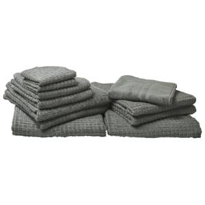Set of 11 Towels Grey Cotton Low Twist Guest Hand Bath Towel Bath Sheet and Bath Mat Beliani