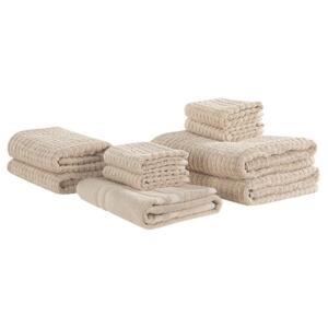 Set of 9 Towels Beige Cotton Low Twist Guest Hand Bath Towels and Bath Mat Beliani