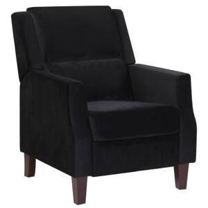 Recliner Chair Black Velvet Upholstery Push-Back Manually Adjustable Back and Footrest Retro Design Armchair Beliani