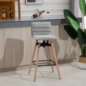 HOMCOM Modern Linen Fabric Upholstered Barstool Padded Chairs with Swivel Seat & Rubberwood Footrest, Light Grey