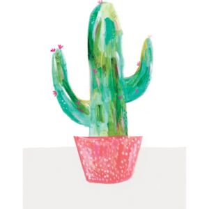 Painted cactus in coral plant pot, (96 x 128 cm)