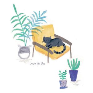 Black cat on mustard scandi chair, (96 x 128 cm)