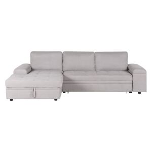 Corner Sofa Light Grey Fabric L-Shaped with Sleeper and Storage Minimalist Modern Design Beliani