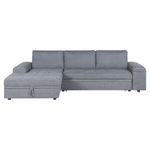 Corner Sofa Dark Grey Fabric L-Shaped with Sleeper and Storage Minimalist Modern Design Beliani