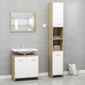 VidaXL 3 Piece Bathroom Furniture Set White and Sonoma Oak Chipboard