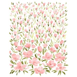Field of pink watercolor flowers, (96 x 128 cm)
