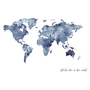 Worldmap blue watercolor, (128 x 96 cm)