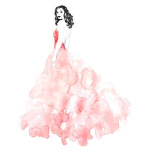 Fashion illustration long coral dress, (85 x 128 cm)