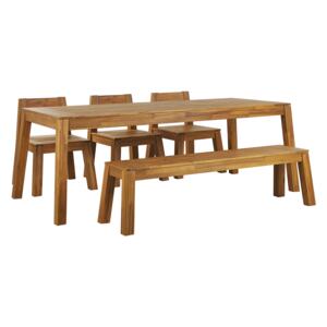 Garden Dining Set 5 Pieces Light Solid Acacia Wood Rectangular Table Bench 3 Chairs Rustic Style Modern Design Beliani