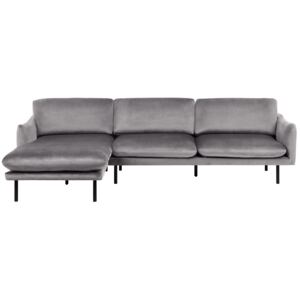 Corner Sofa Grey Velvet Fabric Black Legs Modern Retro Style Cushion Seat 4 Seater Beliani