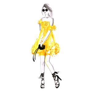 Fashion illustration yellow summer dress, (85 x 128 cm)