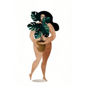 Illustration Nude With Plant, Kubistika