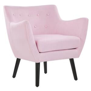 Armchair Pink Fabric Black Legs Button Back Polyester Rubberwood Modern Retro Design Beliani