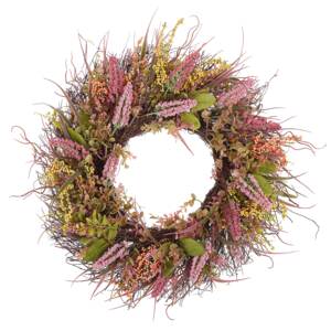Door Wreath Pink and Green Artificial Flower Wreath 50 cm Round Table Wall Décor Traditional Rustic Style Beliani