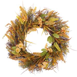 Door Wreath Orange and Green Handmade Decorative Artificial Flower Round 50 cm Table Wall Décor Traditional Rustic Style Beliani