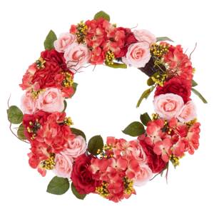 Door Wreath Red and Pink Handmade Decorative Artificial Flower Round 50 cm Table Wall Décor Traditional Rustic Style Beliani