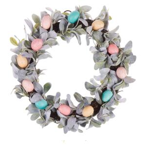 Easter Door Wreath Multicolour Handmade Artificial Leaves Decorative Eggs Round 50 cm Table Wall Décor Traditional Rustic Style Beliani
