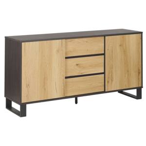 Sideboard Light Wood with Black Chest of Drawers Cabinet Storage Unit Bedroom Living Room Beliani