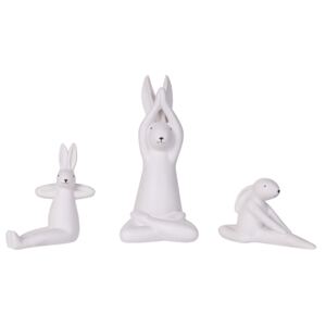 Bunny Figurines White Set of 3 White Finish Ceramic Easter Handmade Yoga Pose Table Decor Beliani