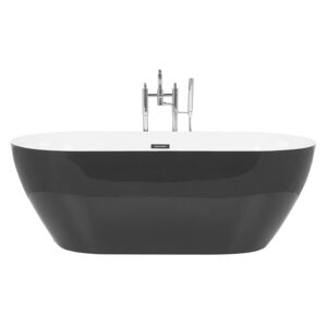 Freestanding Bath Glossy Black Sanitary Acrylic Single 150 x 75 cm Oval Modern Design Beliani