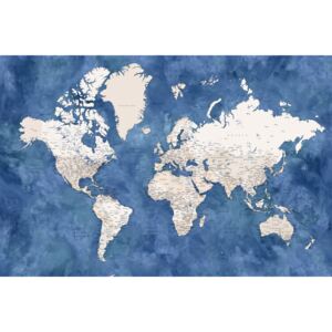 Map Blue and beige watercolor detailed world map, Blursbyai