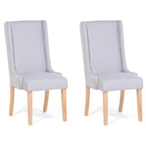 Set of 2 Dining Chairs Light Grey Fabric Upholstered High Back Wooden Legs Modern Parsons Beliani