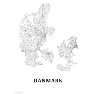Map Danmark black & white