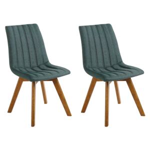Set of 2 Chairs Green Polyester Fabric Dark Solid Wood Legs Vertical Padding Curved Back Beliani