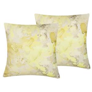 Set of 2 Decorative Cushions Yellow Abstract Pattern Square 45 x 45 cm Modern Décor Accessories Beliani