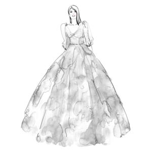 Illustration Gray watercolor dress fashion illustration, Blursbyai