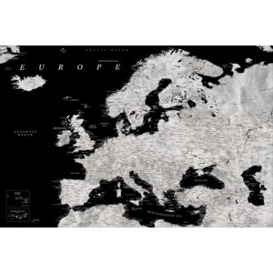 Map Black and grey detailed map of Europe in watercolor, Blursbyai
