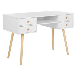 Home Office Desk White 4 Storage Drawers Light Solid Wood Legs 110 x 55 cm Scandinavian Beliani