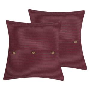 Set of 2 Decorative Cushions Red 43 x 43 cm Striped Buttons Throw Pillow Home Soft Accessory Beliani