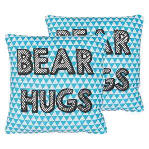 Set of 2 Kids Cushions Blue Cotton 40 x 40 cm Bear Hugs Print Triangle Pattern Square Shape Children Room Beliani
