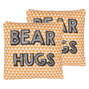 Set of 2 Kids Cushions Orange Cotton 40 x 40 cm Bear Hugs Print Triangle Pattern Square Shape Children Room Beliani