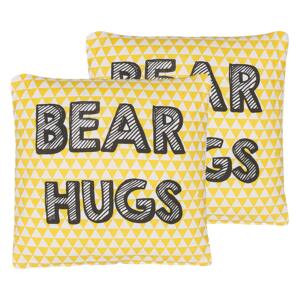Set of 2 Kids Cushions Yellow Cotton 40 x 40 cm Bear Hugs Print Triangle Pattern Square Shape Children Room Beliani