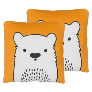 Set of 2 Kids Cushions Orange Fabric Bear Image Pillow with Filling Soft Childrens' Toy Beliani